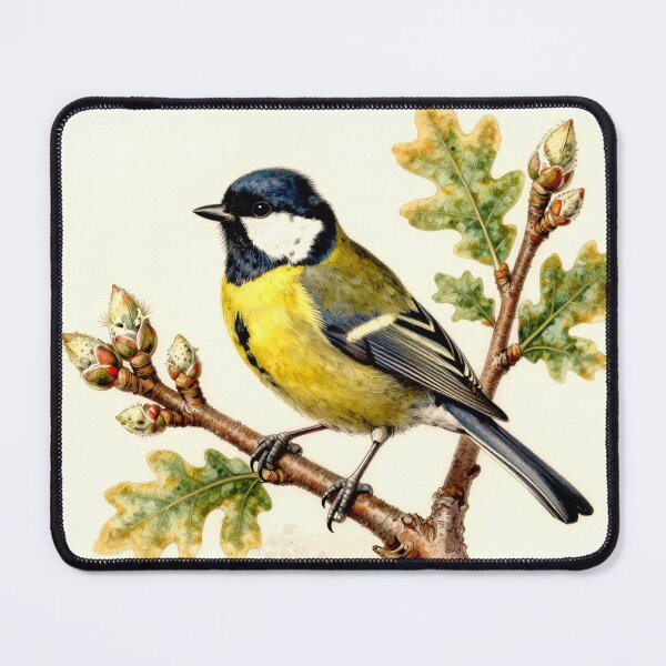 Item preview, Great Tit on Oak Branch – Vintage Natural History Bird Illustration designed and sold by AnimalAirtistry.