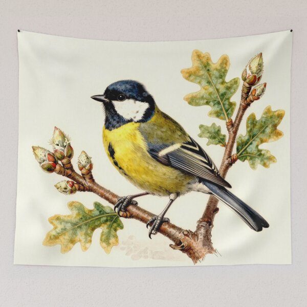 Item preview, Great Tit on Oak Branch – Vintage Natural History Bird Illustration designed and sold by AnimalAirtistry.