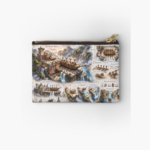 Item preview, The Sky Harbor of Aurelion – Fantasy Cliff Dock Concept Art designed and sold by bubuandfriends.