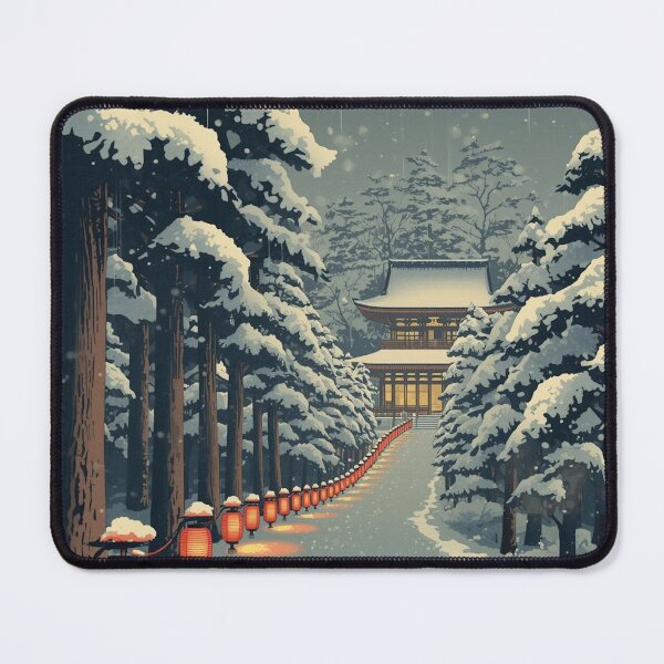 Item preview, Snow Temple Lanterns — Ukiyo‑e Style Japanese Winter Landscape designed and sold by Vandy Fullam.