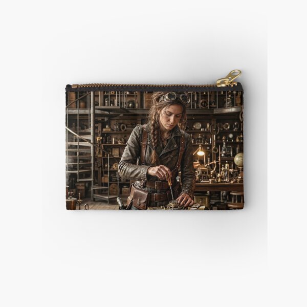 Item preview, Female Steampunk Engineer Repairing Brass Mechanical Arm designed and sold by NiceArtsPlace.