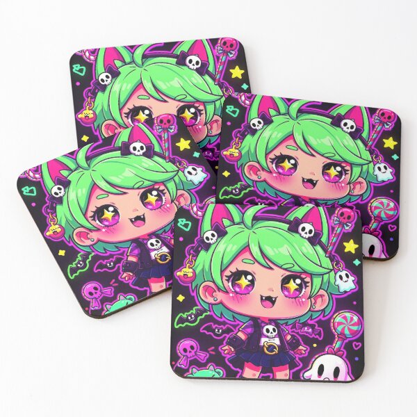 Item preview, Neon Kawaii Goth Girl with Spooky Cute Charms and Skulls designed and sold by Sergii Davydenko.
