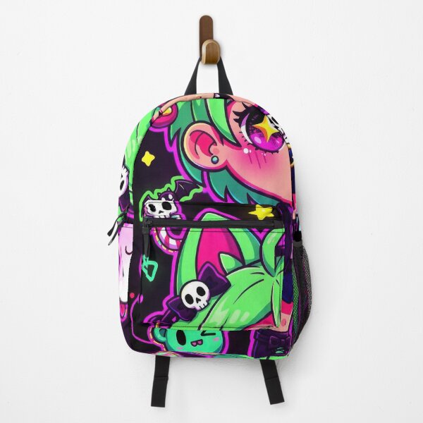 Item preview, Neon Kawaii Goth Girl with Spooky Cute Charms and Skulls designed and sold by Sergii Davydenko.