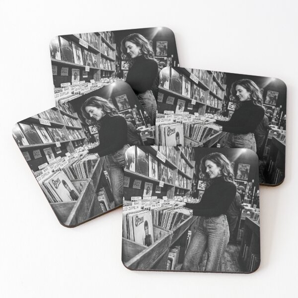 Item preview, Young Woman Browsing Vintage Vinyl Records in Store designed and sold by NiceArtsPlace.