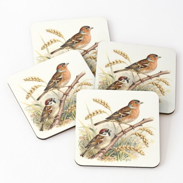 Item preview, House Sparrows on Wheat Branch – Vintage Natural History Bird Illustration designed and sold by AnimalAirtistry.