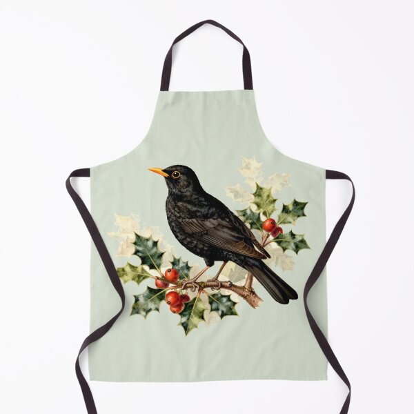 Item preview, Eurasian Blackbird on Holly Branch – Vintage Natural History Bird Illustration designed and sold by AnimalAirtistry.
