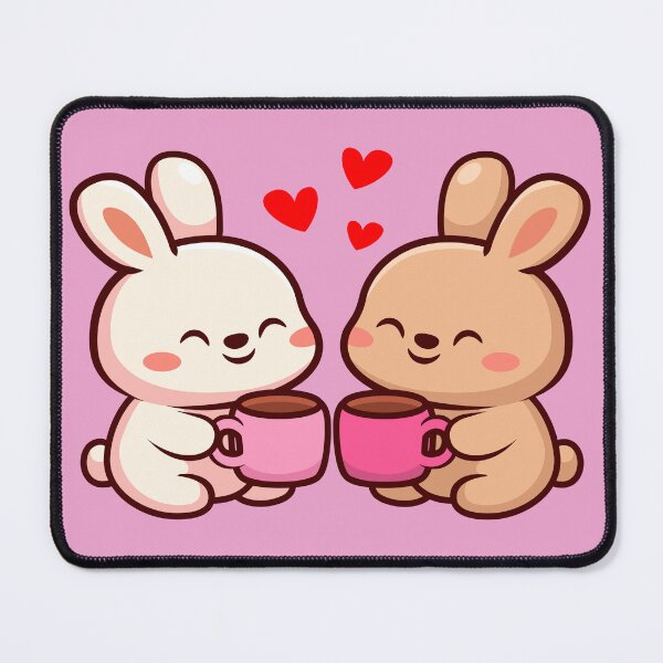 Item preview, Cute Kawaii Bunnies Coffee Date - Sweet Pastel Rabbits with Hearts designed and sold by SolutionsArt.