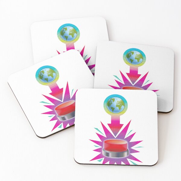 Item preview, Danger Earth – Globe Red Button Illustration Art Print designed and sold by Fabulosa Designs.