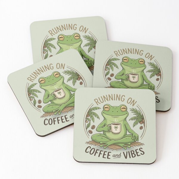 Item preview, Chill Frog Drinking Coffee - Running on Coffee and Vibes Aesthetic designed and sold by MoonVibe-studio.