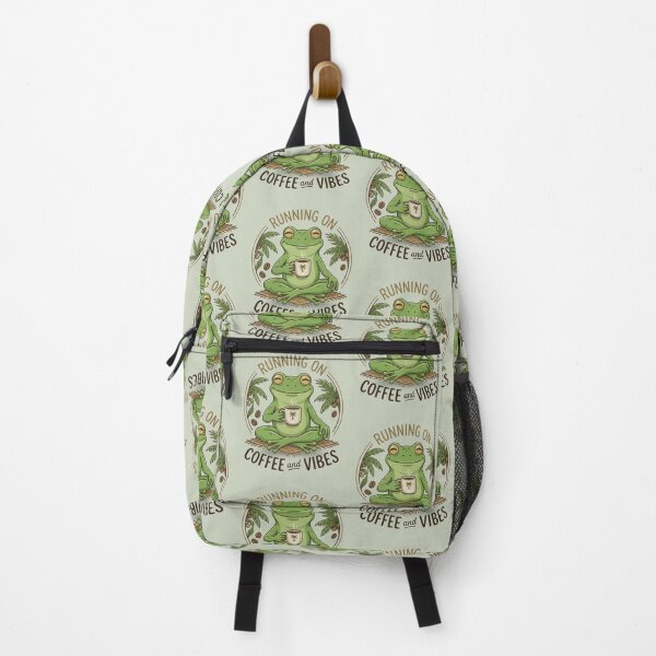 Item preview, Chill Frog Drinking Coffee - Running on Coffee and Vibes Aesthetic designed and sold by MoonVibe-studio.
