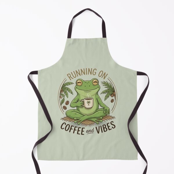 Item preview, Chill Frog Drinking Coffee - Running on Coffee and Vibes Aesthetic designed and sold by MoonVibe-studio.