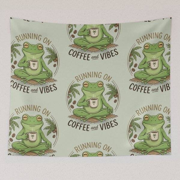 Item preview, Chill Frog Drinking Coffee - Running on Coffee and Vibes Aesthetic designed and sold by MoonVibe-studio.