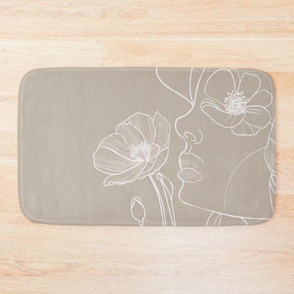 Item preview, Minimalist Line Art Boho Woman Floral, Aesthetic Office Neutral Beige Desk Mat designed and sold by PandaKunst.