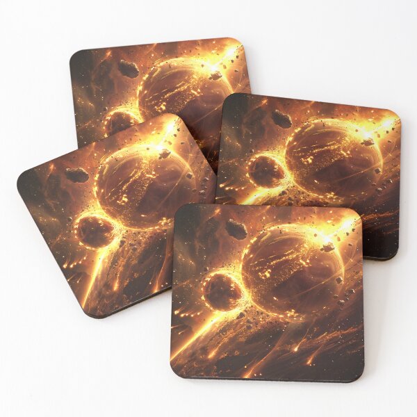 Item preview, Collision of two planets in glowing space designed and sold by CosmicGlyph.