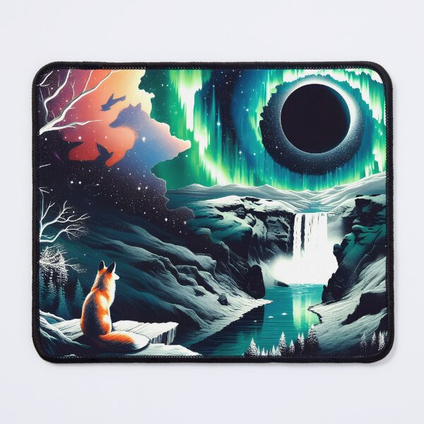 Item preview, Aurora Borealis Eclipse and Fox, Ai Generated Art designed and sold by ACC .