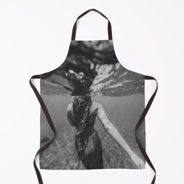 Item preview, Mermaid under the deep ocean blue black and white photograph poster art print designed and sold by Astrid Arkhangelsky.