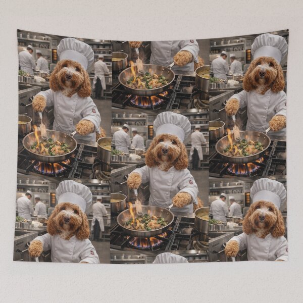 Item preview, Cockapoo Chef in a Flaming Kitchen Scene designed and sold by Paul Thompson Photography.