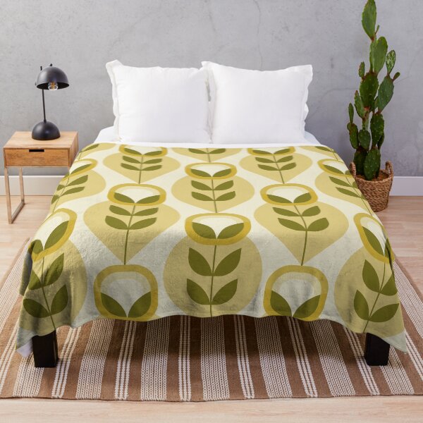 Item preview, Retro Mid Century Modern Flowers - Olive Green and Mustard Yellow designed and sold by JMgraphic.