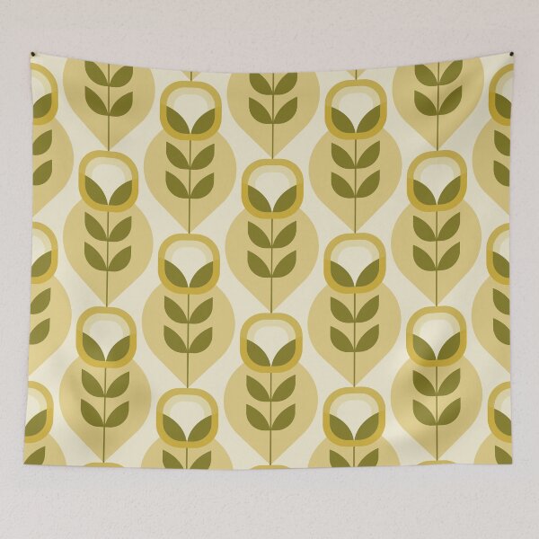 Item preview, Retro Mid Century Modern Flowers - Olive Green and Mustard Yellow designed and sold by JMgraphic.