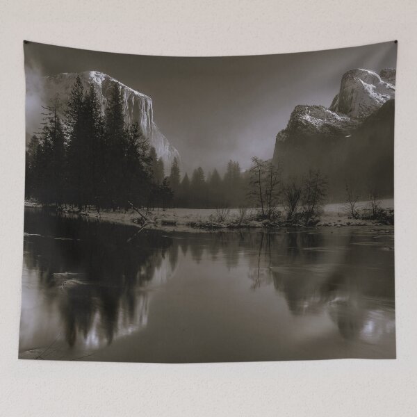 Item preview, Yosemite Valley, Yosemite National Park, winter sepia black and white landscape photograph poster art print designed and sold by Astrid Arkhangelsky.