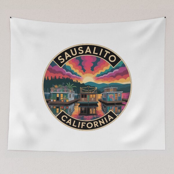 Item preview, Sausalito California: Colorful Houseboat Harbor Illustration designed and sold by CircinusStore.