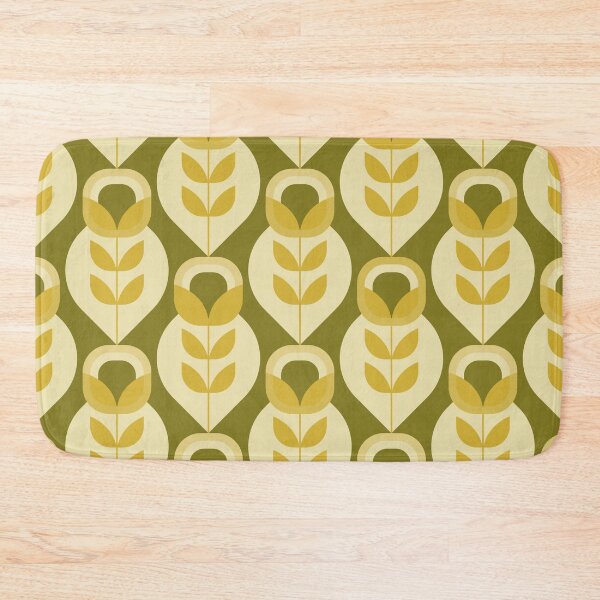 Item preview, Retro Mid Century Modern Flowers - Olive Green and Mustard Gold designed and sold by JMgraphic.