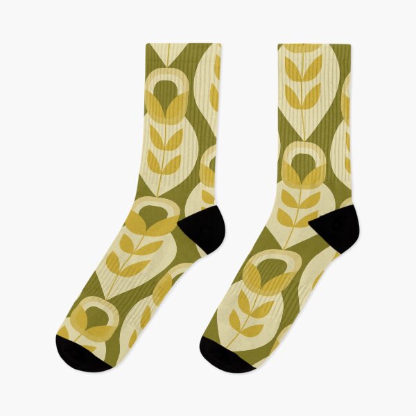 Item preview, Retro Mid Century Modern Flowers - Olive Green and Mustard Gold designed and sold by JMgraphic.