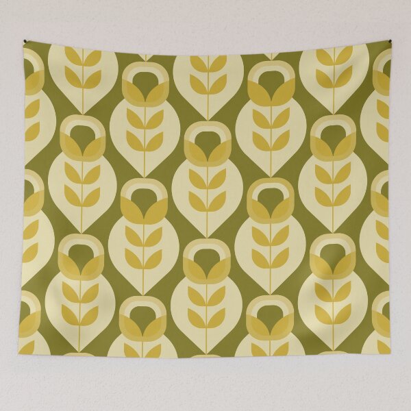 Item preview, Retro Mid Century Modern Flowers - Olive Green and Mustard Gold designed and sold by JMgraphic.