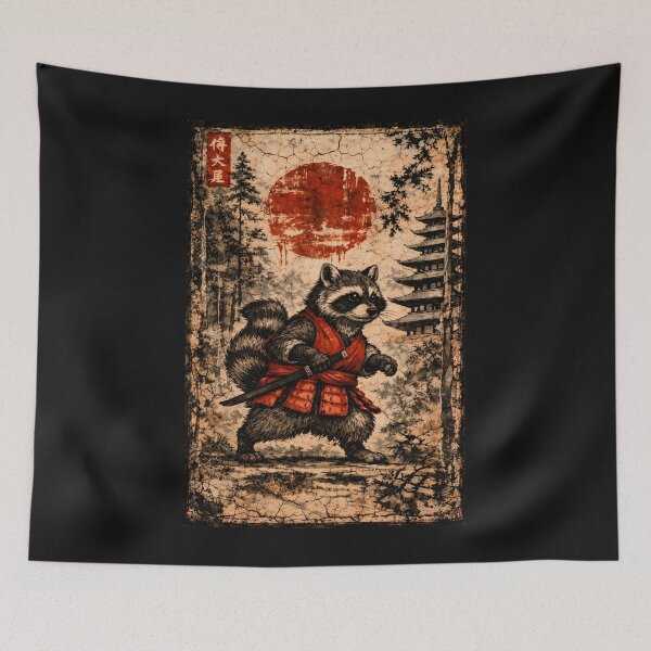Item preview, Vintage Samurai Raccoon Japanese Warrior Graphic designed and sold by JerdbordinShop.