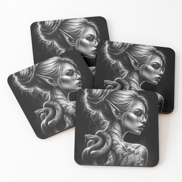 Item preview, Dark Elf Witch and Serpent Familiar – Gothic Fantasy Illustration designed and sold by Lykaon Art.