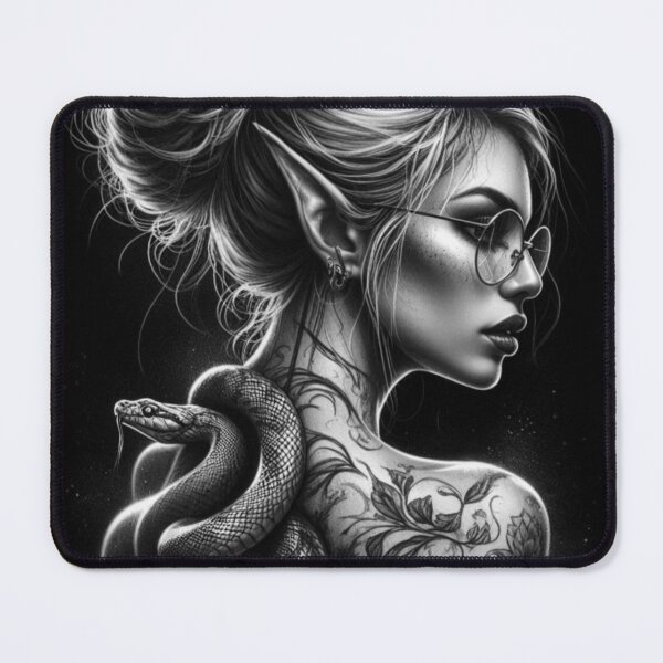 Item preview, Dark Elf Witch and Serpent Familiar – Gothic Fantasy Illustration designed and sold by Lykaon Art.