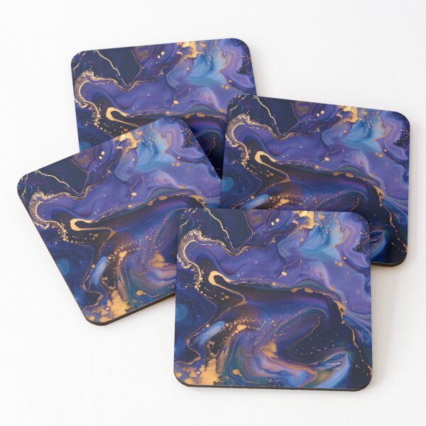 Item preview, Abstract Blue Gold Marble – Luxury Fluid Art with Gold Accents designed and sold by CosmicGlyph.