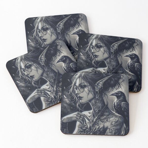 Item preview, Elf Witch and Raven Familiar – Dark Gothic Fantasy Art designed and sold by Lykaon Art.