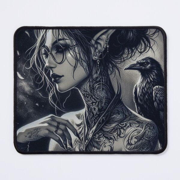 Item preview, Elf Witch and Raven Familiar – Dark Gothic Fantasy Art designed and sold by Lykaon Art.