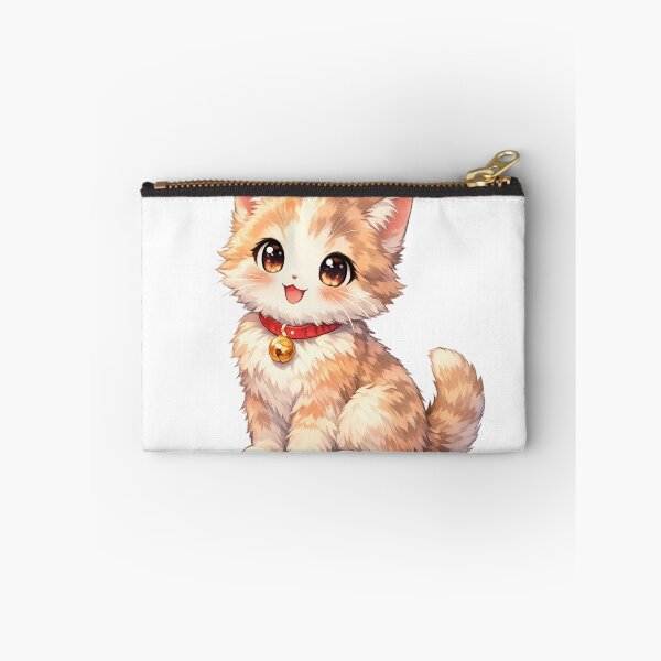 Item preview, Cute Anime Cat Kawaii Illustration – Pastel Kitty with Bell Collar Cartoon Design designed and sold by ArtWaveStudio8.