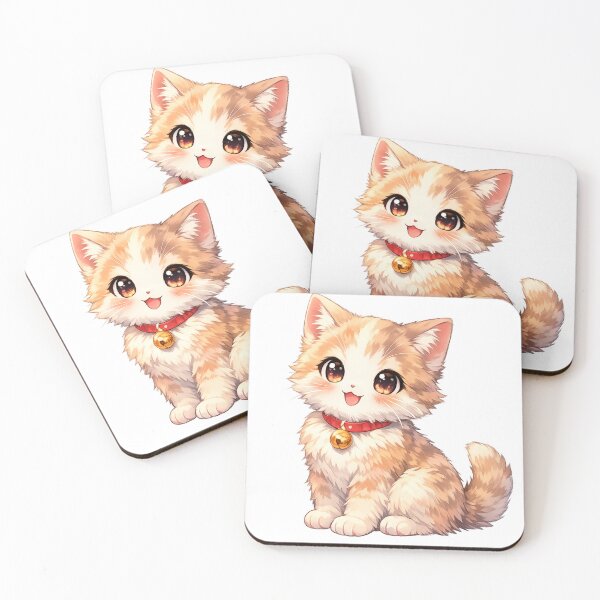 Item preview, Cute Anime Cat Kawaii Illustration – Pastel Kitty with Bell Collar Cartoon Design designed and sold by ArtWaveStudio8.