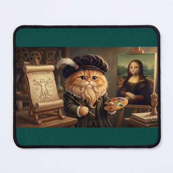 Item preview, Renaissance Cat Artist | Leonardo Da Vinci Style Ginger Cat | Funny Vitruvian Cat & Mona Lisa Art designed and sold by SergioMiklos.