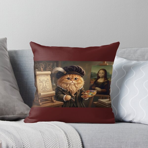 Item preview, Renaissance Cat Artist | Leonardo Da Vinci Style Ginger Cat | Funny Vitruvian Cat & Mona Lisa Art designed and sold by SergioMiklos.