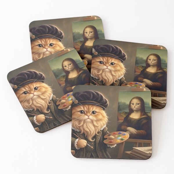 Item preview, Renaissance Cat Artist | Leonardo Da Vinci Style Ginger Cat | Funny Vitruvian Cat & Mona Lisa Art designed and sold by SergioMiklos.