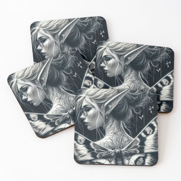 Item preview, Mystic Elf and Lunar Moth – Dark Fantasy Gothic Illustration designed and sold by Lykaon Art.