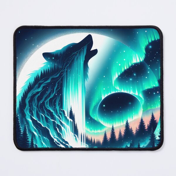 Item preview, Aurora Borealis Eclipse and Wolf, Ai Generated Art   designed and sold by ACC .