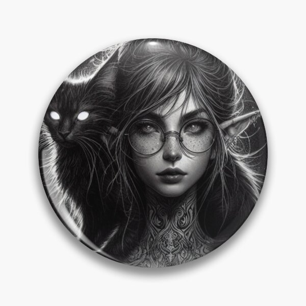 Item preview, Elf Witch and Black Cat Familiar – Gothic Dark Fantasy Art designed and sold by Lykaon Art.