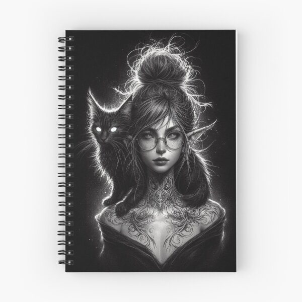 Item preview, Elf Witch and Black Cat Familiar – Gothic Dark Fantasy Art designed and sold by Lykaon Art.