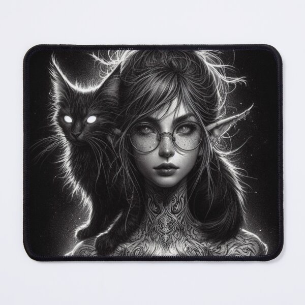 Item preview, Elf Witch and Black Cat Familiar – Gothic Dark Fantasy Art designed and sold by Lykaon Art.