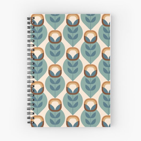 Item preview, Retro Mid Century Modern Flowers - Blue, chocolate browns, beige designed and sold by JMgraphic.