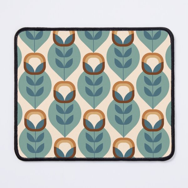 Item preview, Retro Mid Century Modern Flowers - Blue, chocolate browns, beige designed and sold by JMgraphic.