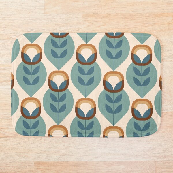 Item preview, Retro Mid Century Modern Flowers - Blue, chocolate browns, beige designed and sold by JMgraphic.