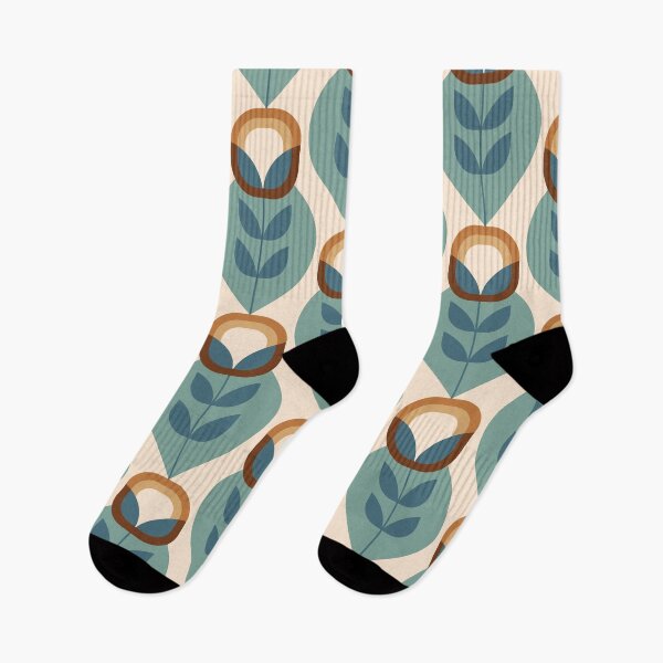 Item preview, Retro Mid Century Modern Flowers - Blue, chocolate browns, beige designed and sold by JMgraphic.