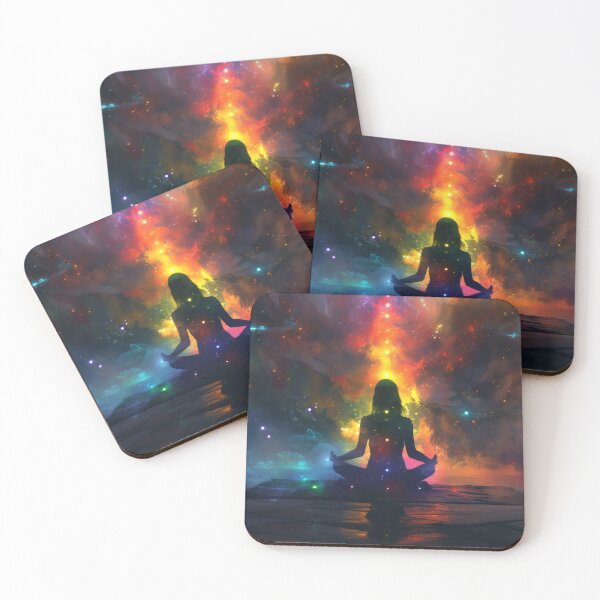 Item preview, Cosmic Meditation – Woman in lotus position with glowing chakras designed and sold by CosmicGlyph.