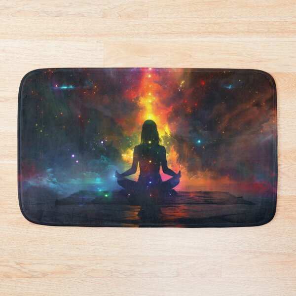 Item preview, Cosmic Meditation – Woman in lotus position with glowing chakras designed and sold by CosmicGlyph.